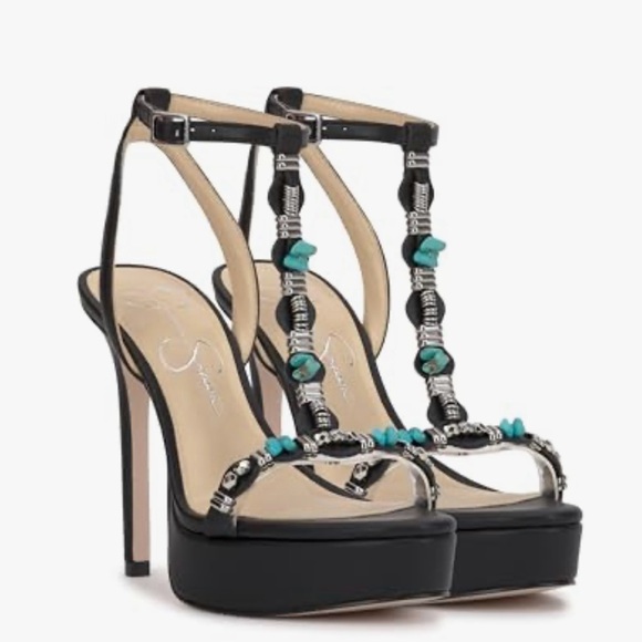 Jessica Simpson Black and Turquoise Platform Heels - Picture 1 of 1